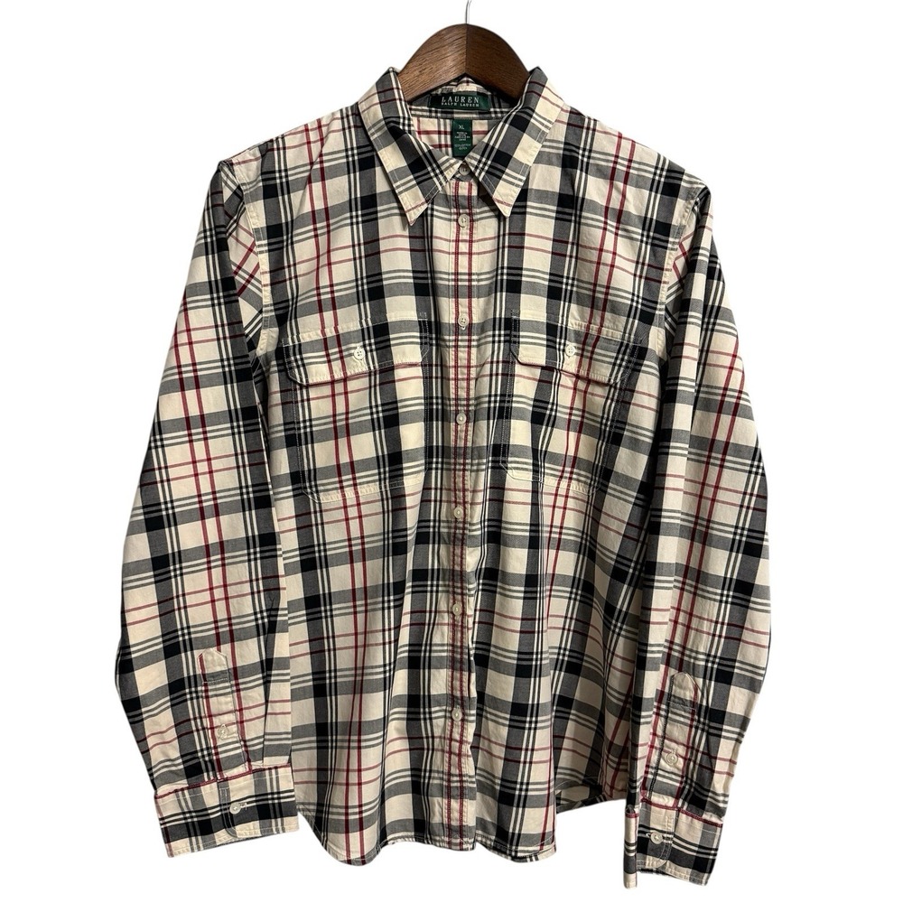 Lauren Ralph Lauren button up shirt women's XL preppy plaid academia career work